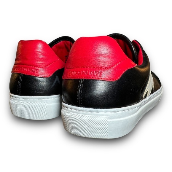 Zadig & Voltaire Red, Black and White Lightning Bolt Leather Sneakers Size 44 - Picture 7 of 15